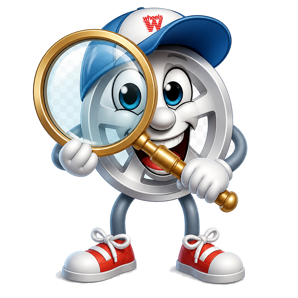 Wheelie looking through a magnifying glass